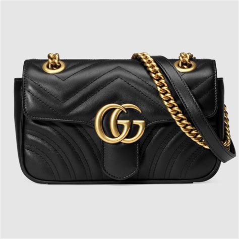 Black Leather GG Marmont Mini Bag 